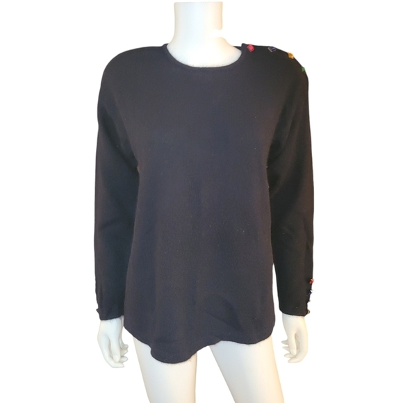 Design Options Knitwear Sweater Wool Angora Rabbit Hair M Black Jewel Buttons - Picture 1 of 4
